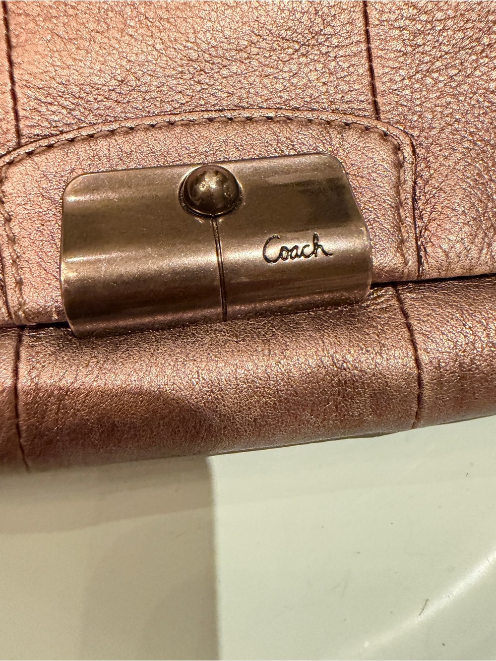 Y2K COACH Kristin Metallic Bronze Leather Flap Wristlet Clutch - Picture 2 of 11